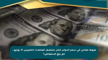 هبوط مفاجئ في سعر الدولار خلال منتصف تعاملات الخميس 31 يوليو.. كم بلغ الانخفاض؟